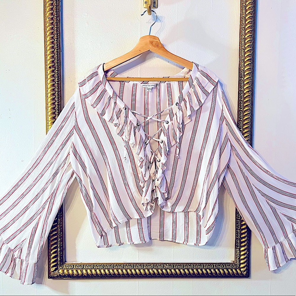 American Eagle striped red white blue ruffle top Vintage